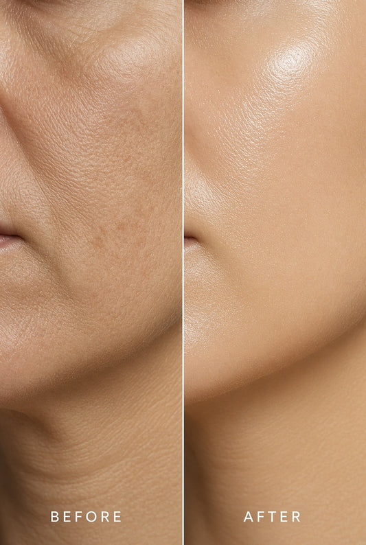 Before and after skin results with Viareline Sodium DNA Firming HydraGlow Cream