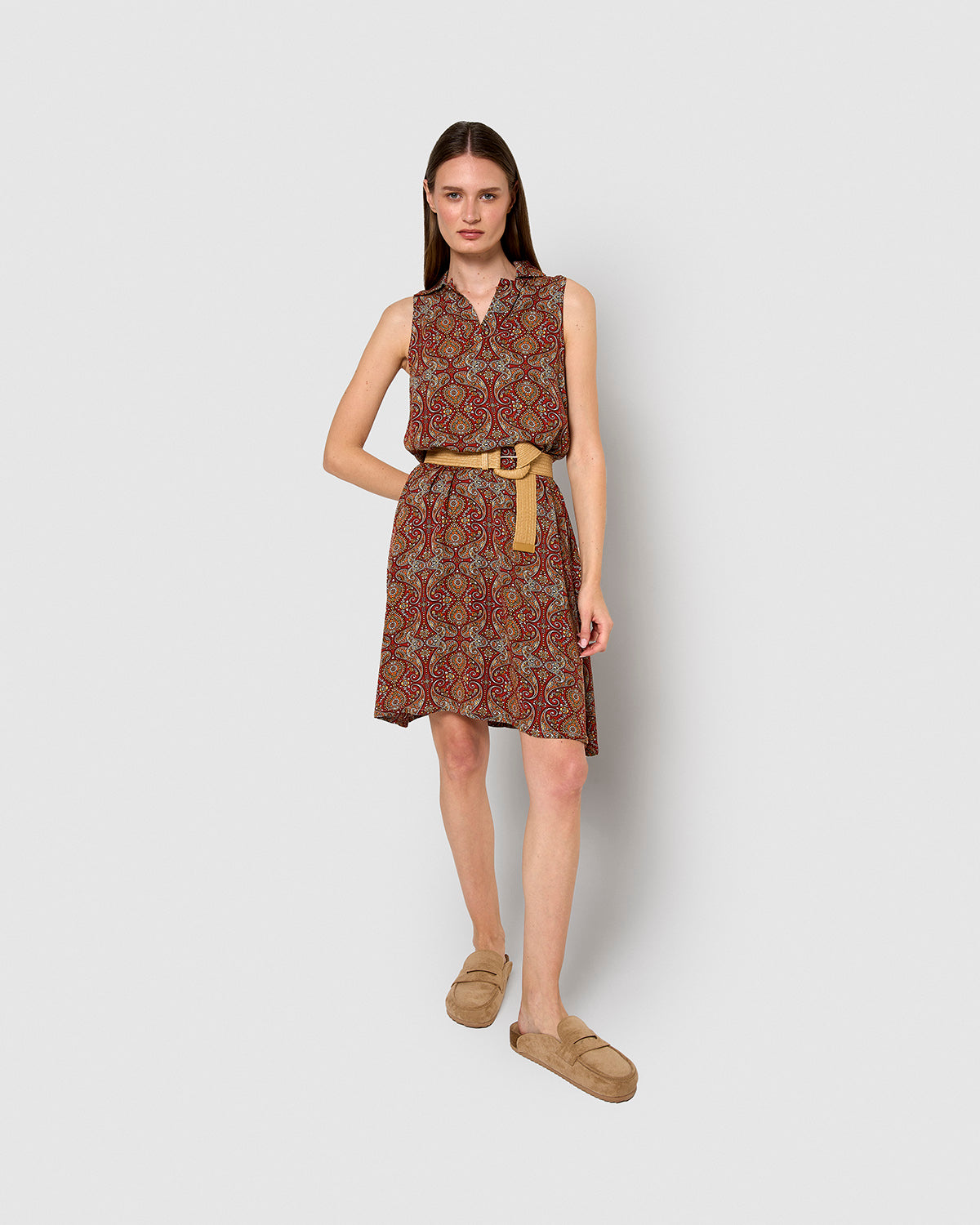 Vestido corto bambula detalles plisado meera teja