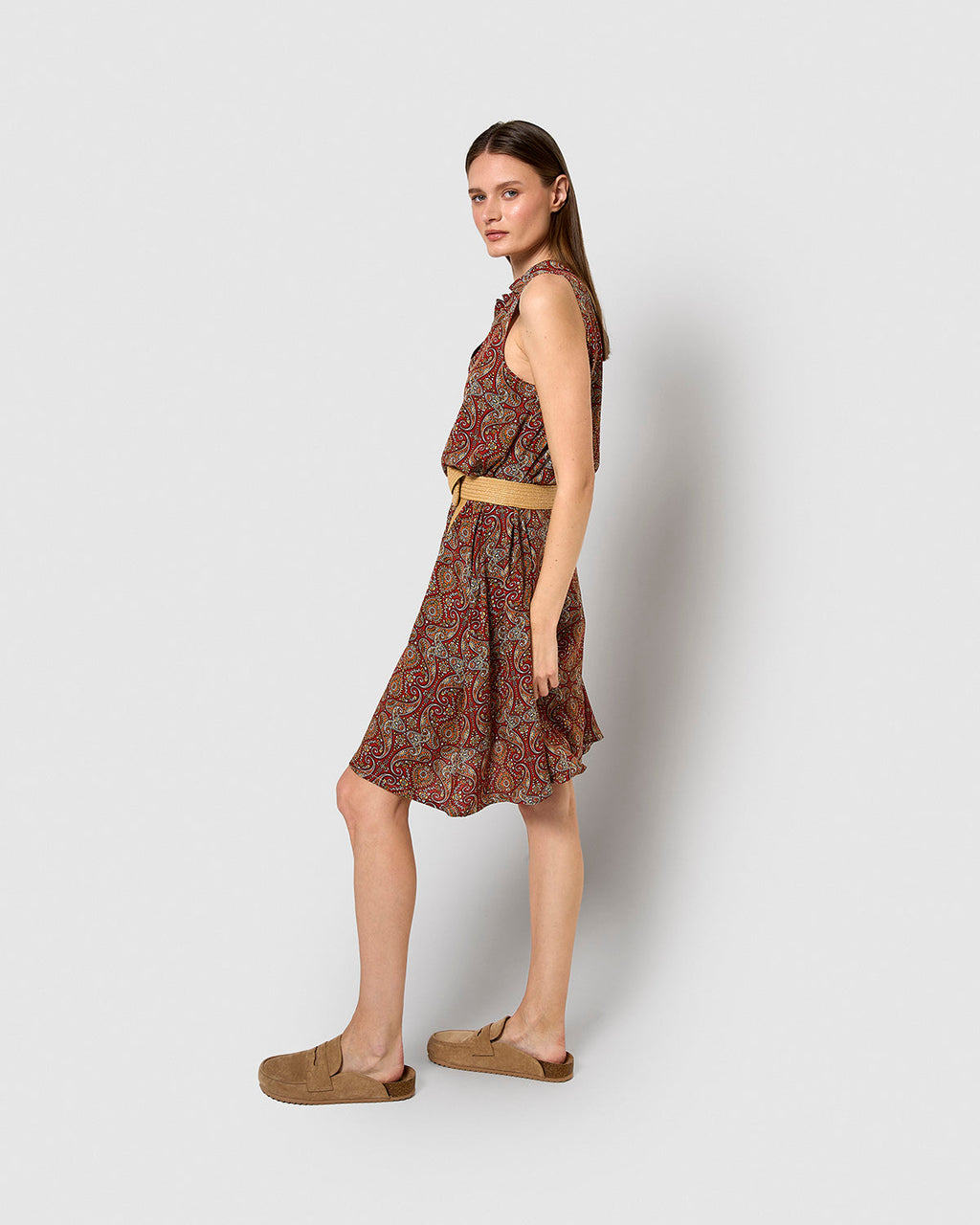 Vestido corto bambula detalles plisado meera teja