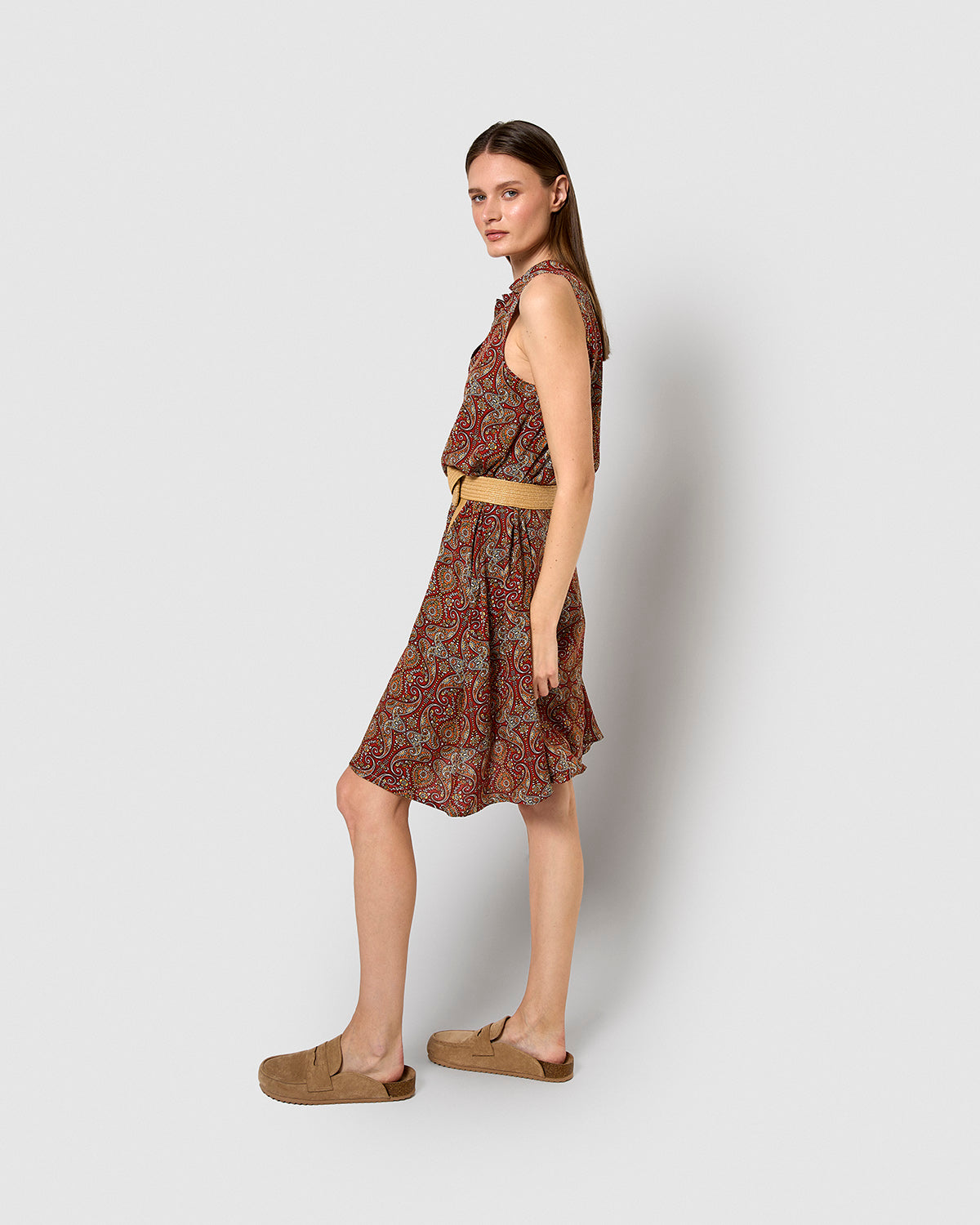 Vestido corto bambula detalles plisado meera teja