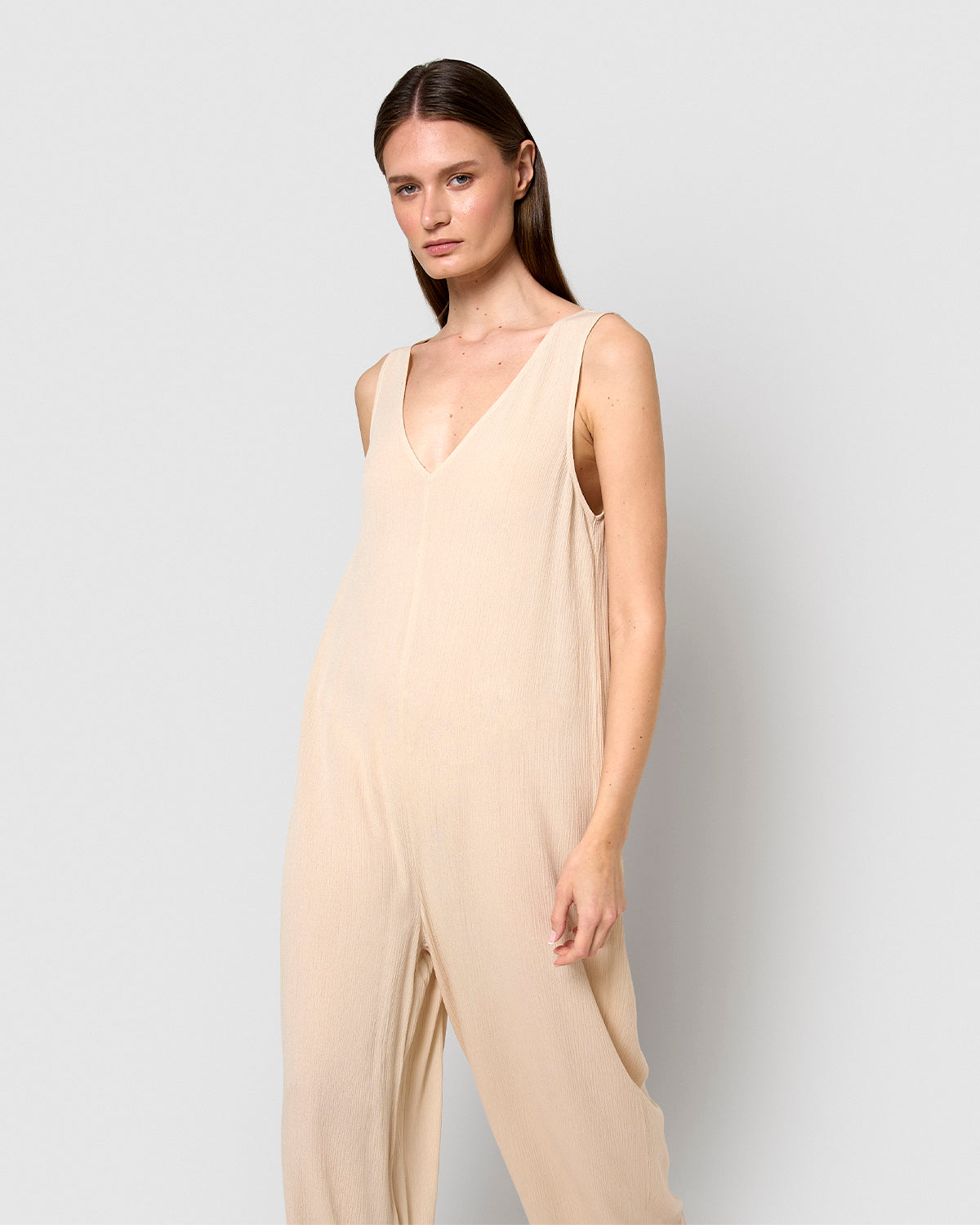 Mono largo bambula detalles plisados beige