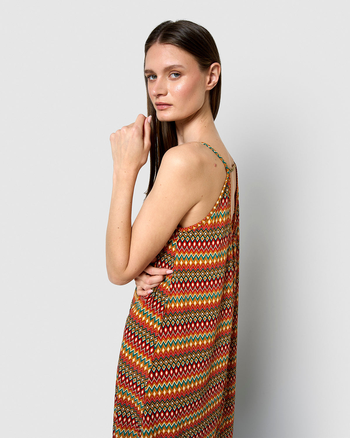 Vestido corto tirantes crepe emily teja