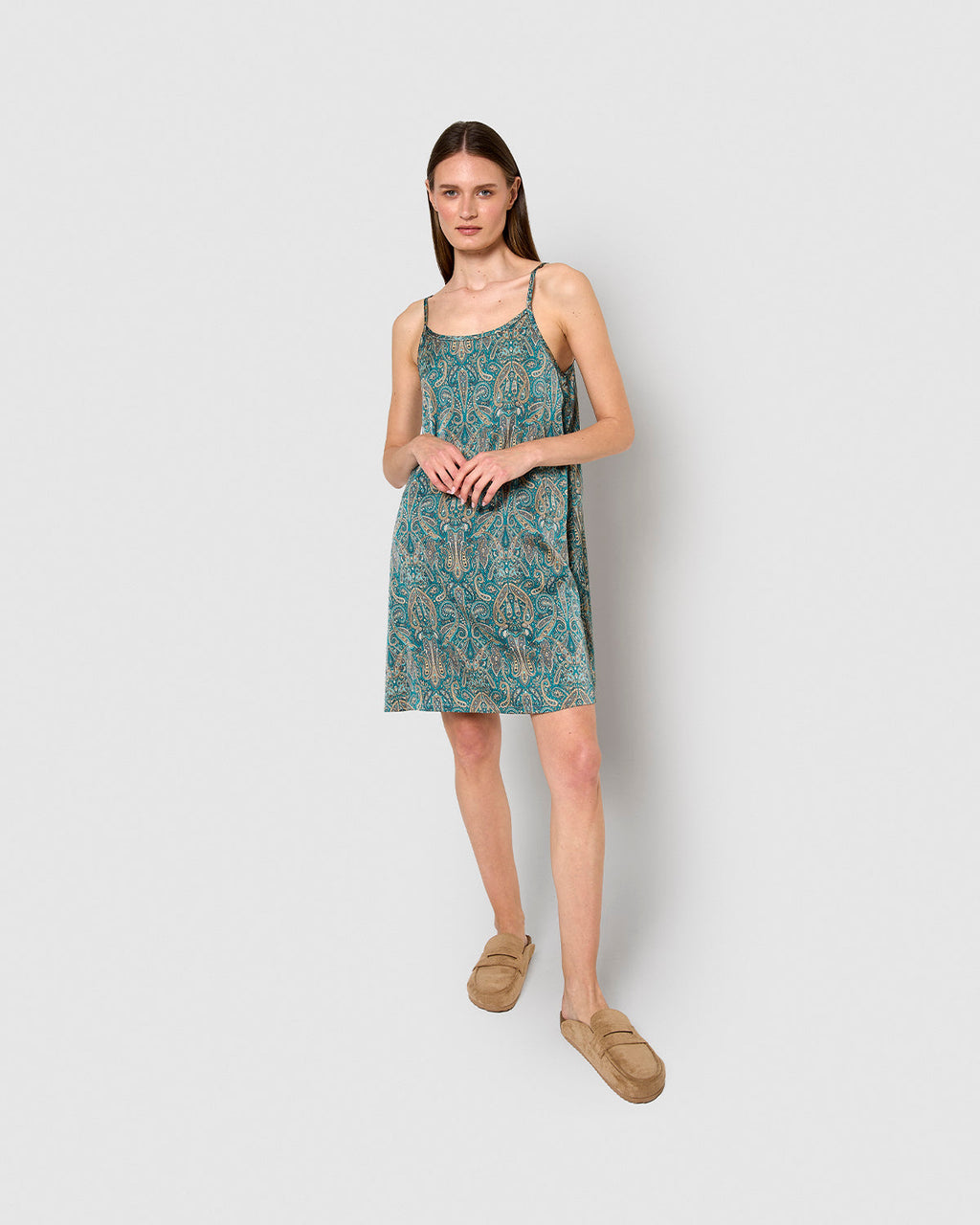 Vestido corto satén renata agua marina