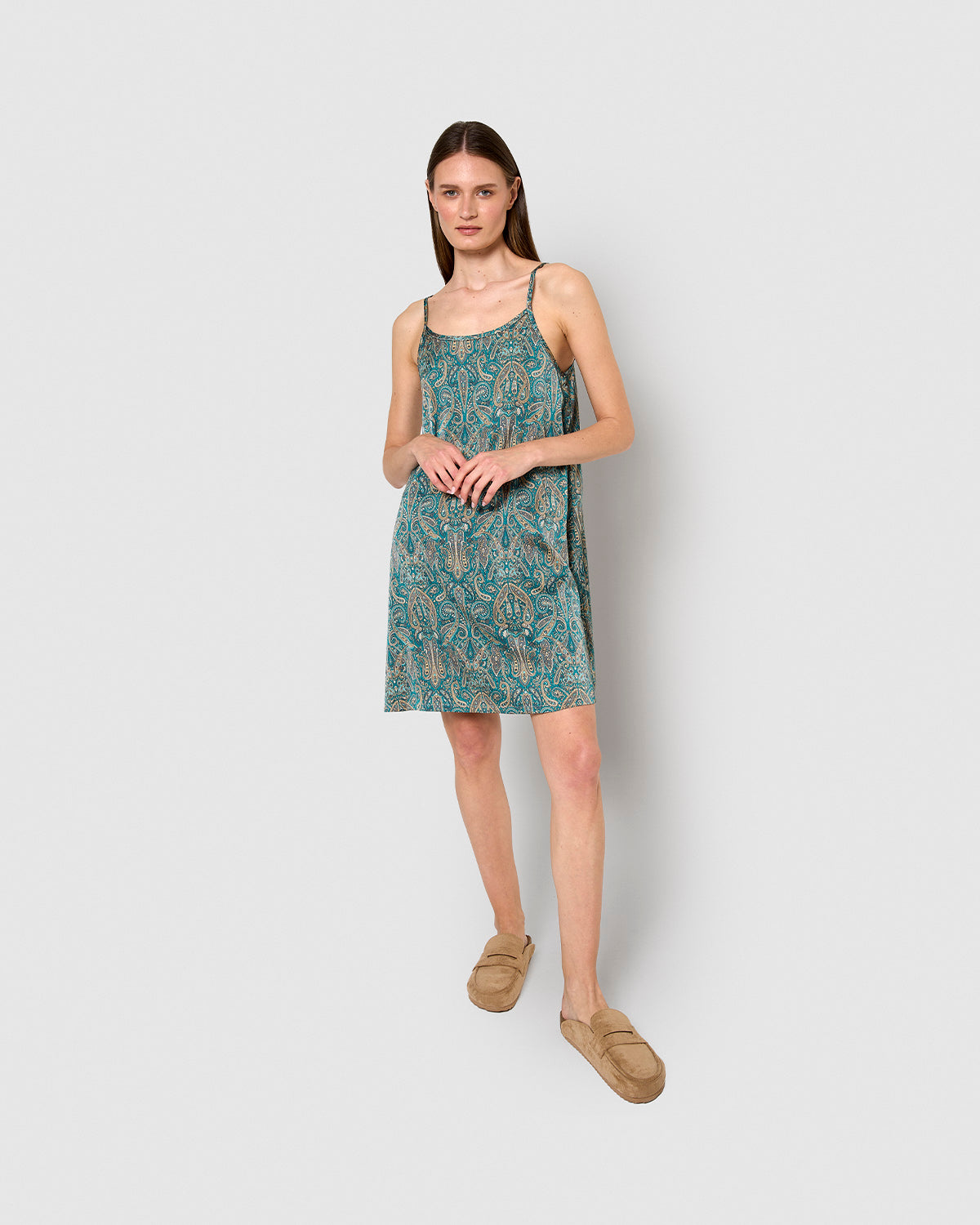 Vestido corto satén renata agua marina