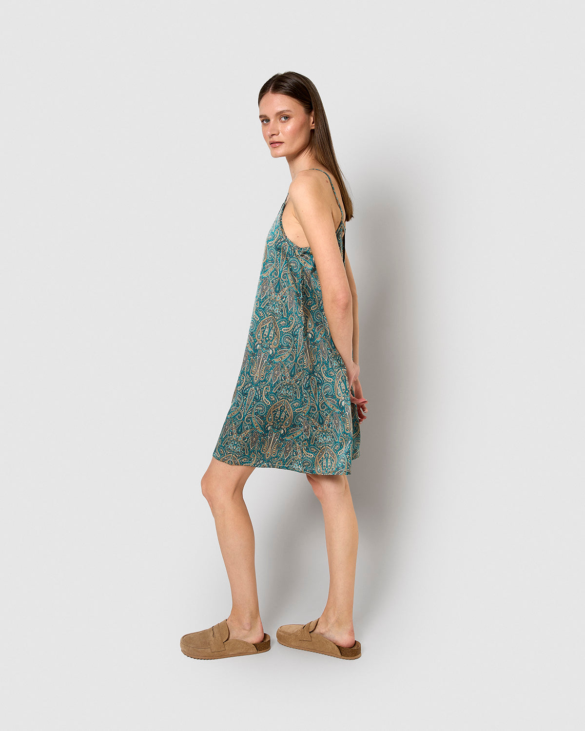 Vestido corto satén renata agua marina
