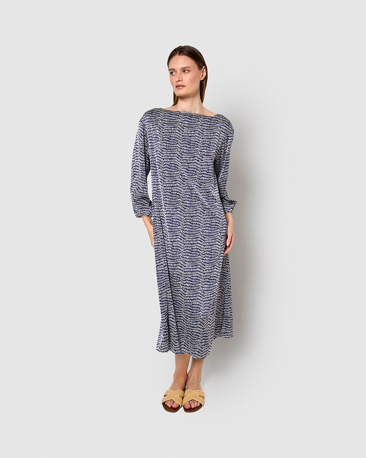 Vestido largo satén deriva azul marino