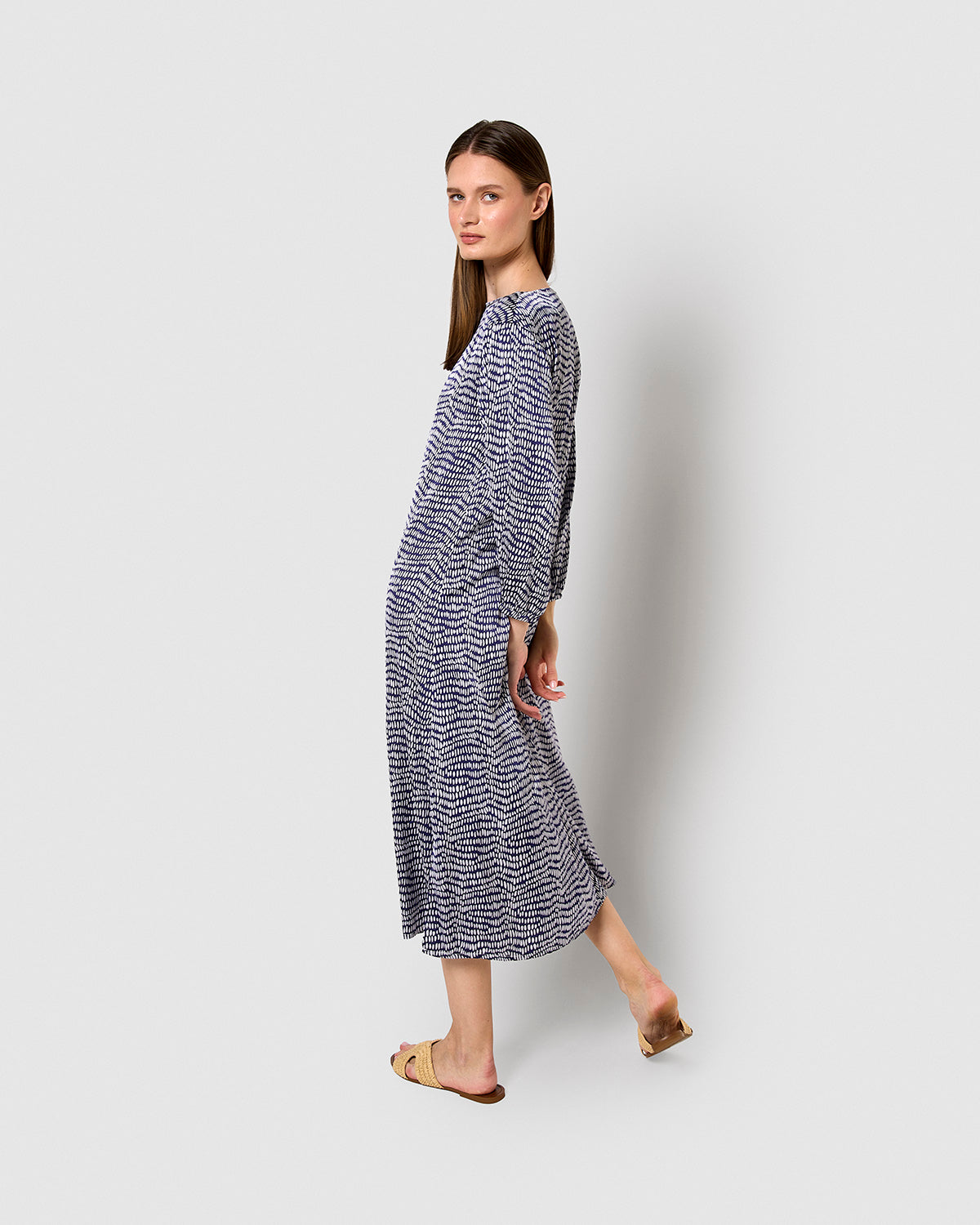 Vestido largo satén deriva azul marino