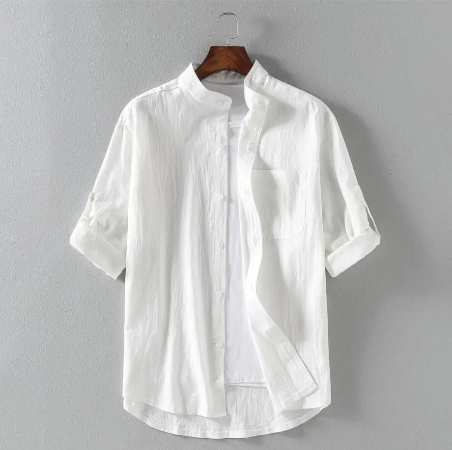Camisa de lino de manga corta para hombre