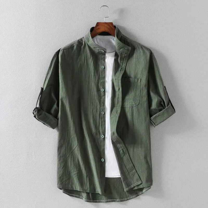 Camisa de lino de manga corta para hombre