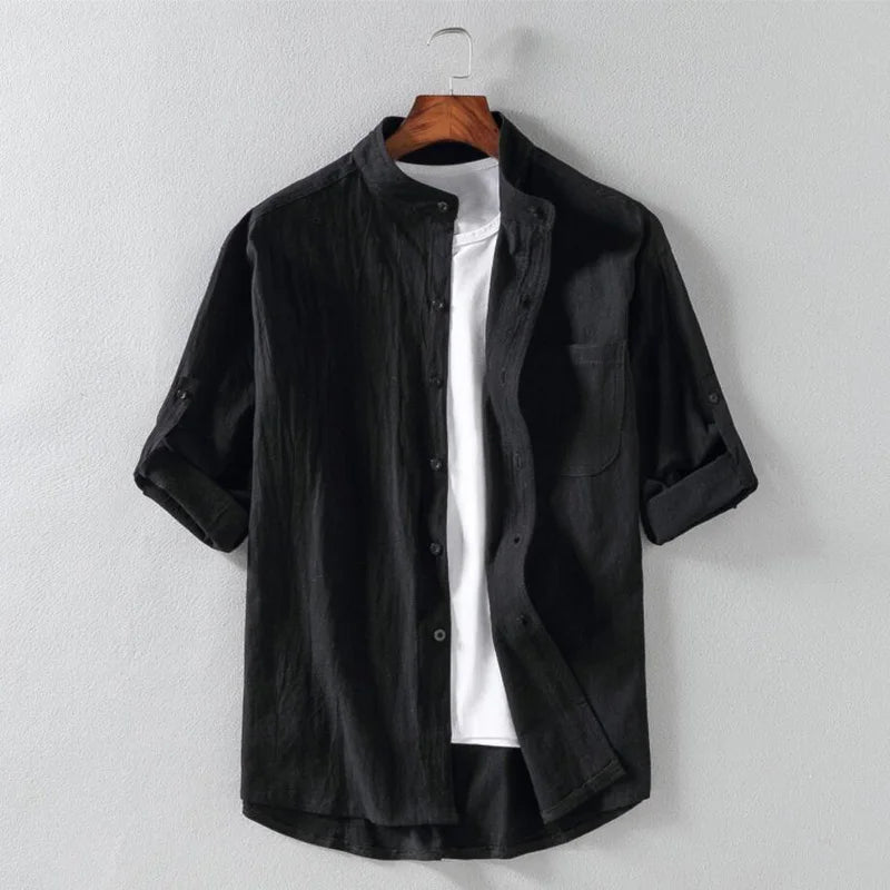 Camisa de lino de manga corta para hombre