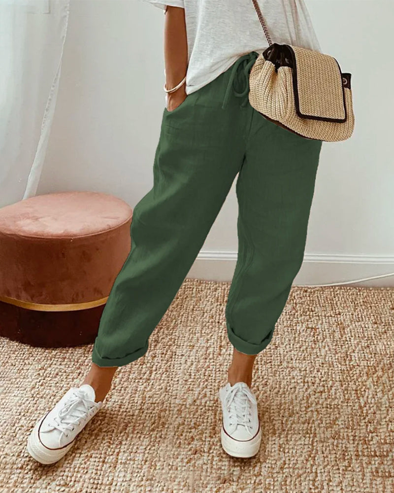 Pantalón fluido en mezcla de algodón y lino