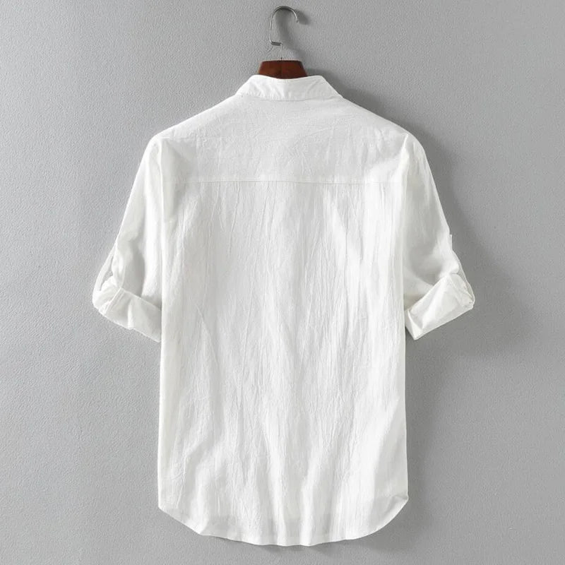 Camisa de lino de manga corta para hombre