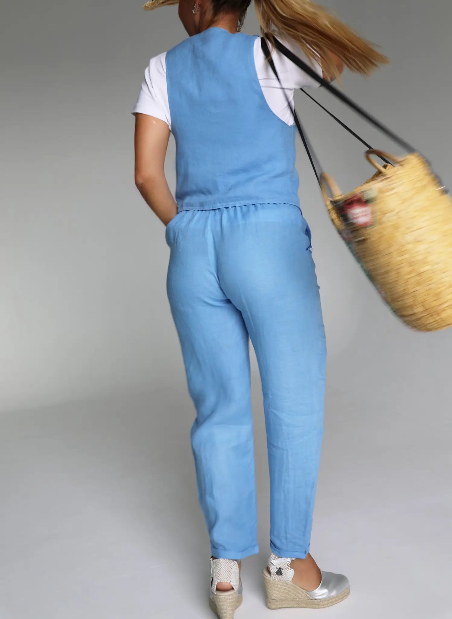 Pantalón Lino Azul Añíl Mujer
