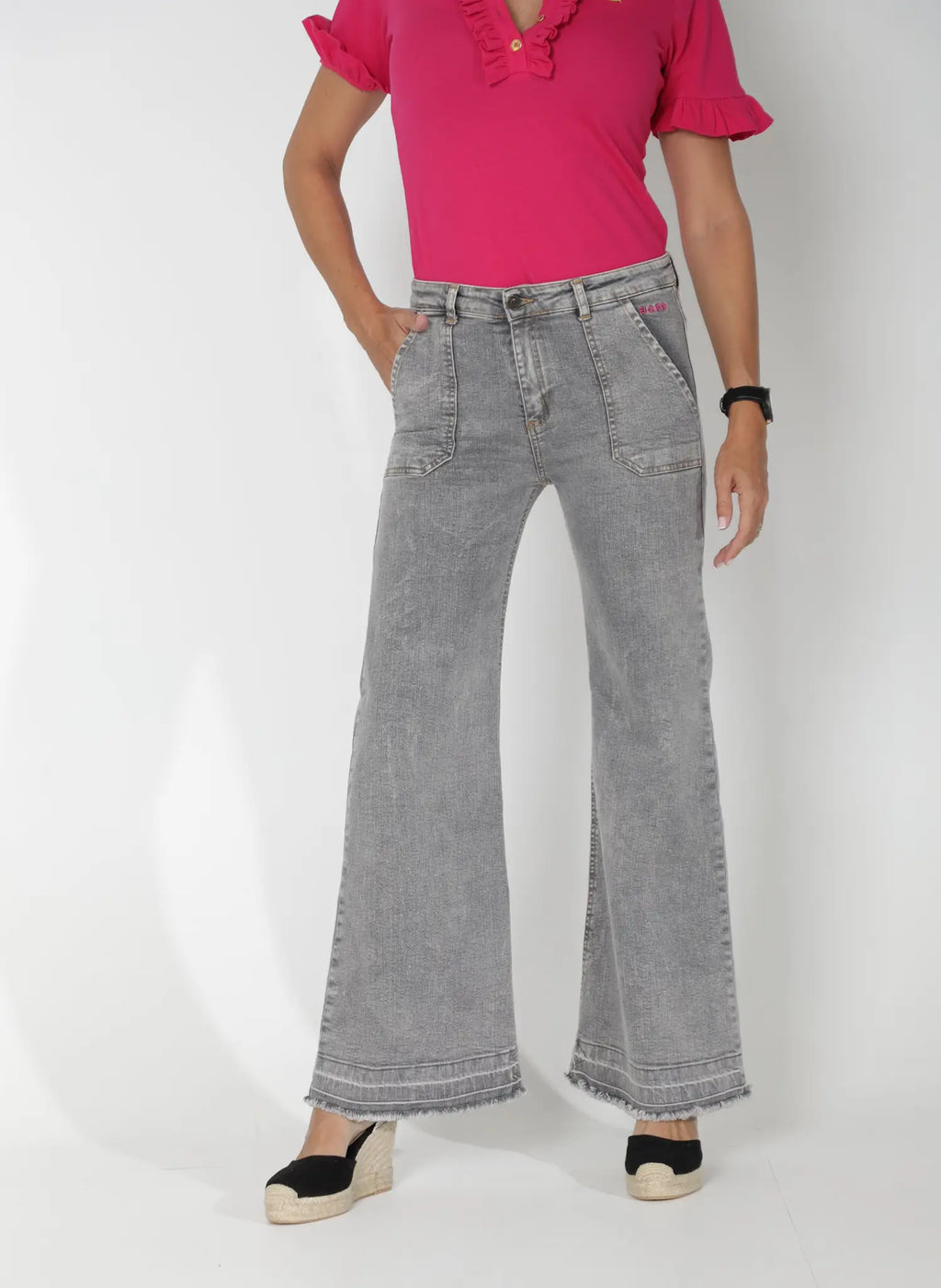 Pantalón Vaquero Bolsillos Delanteros Gris Mujer
