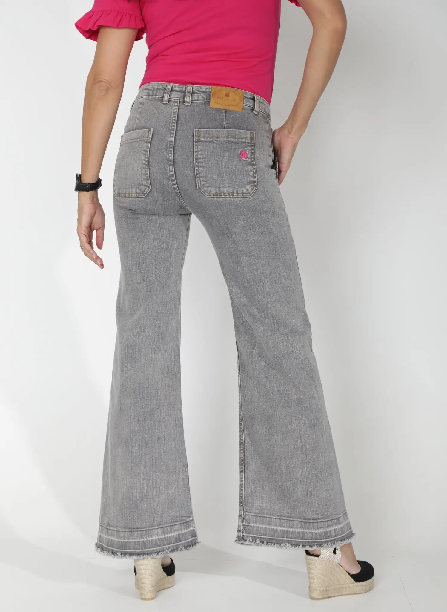 Pantalón Vaquero Bolsillos Delanteros Gris Mujer