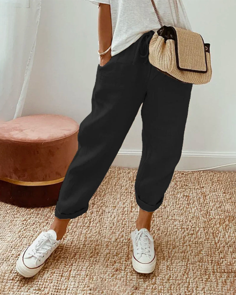 Pantalón fluido en mezcla de algodón y lino