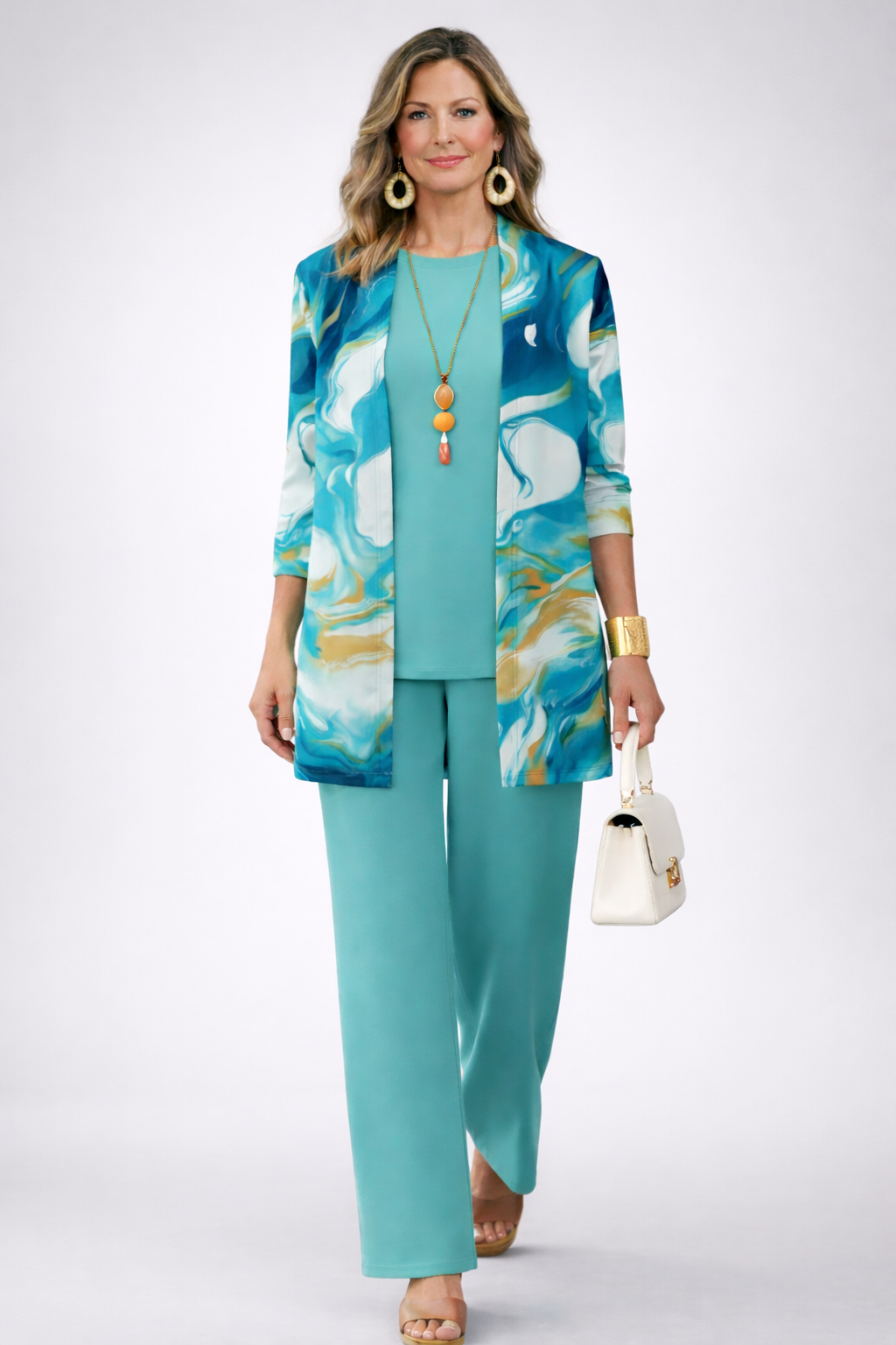 Conjunto 3 piezas azul celeste marmolado
