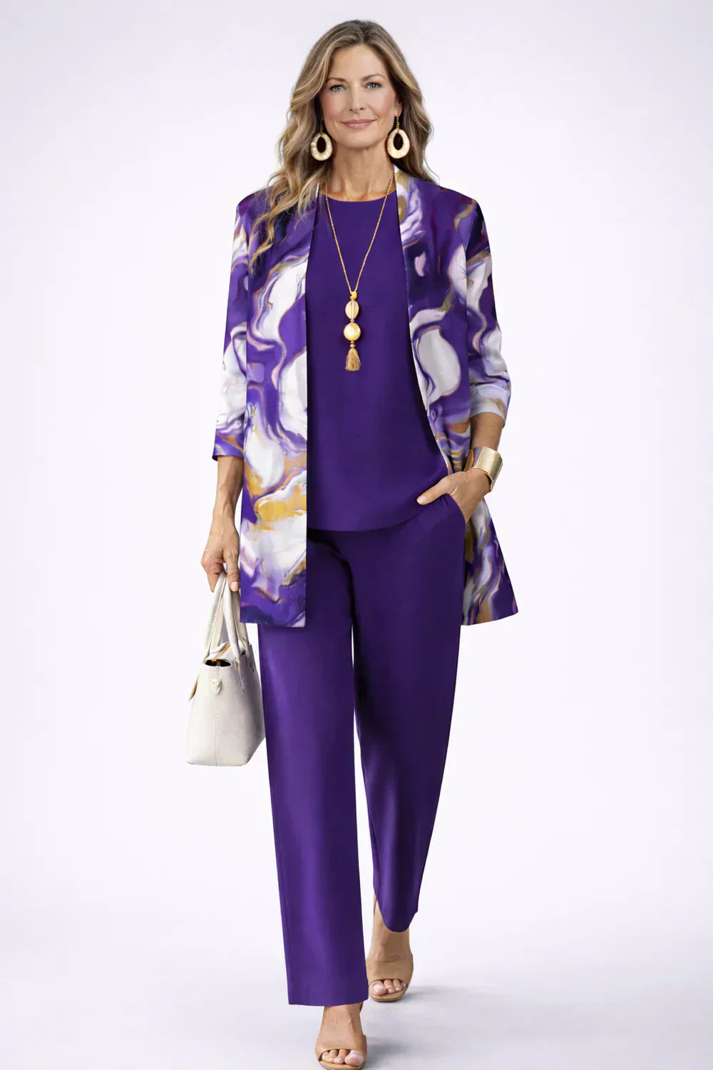 Conjunto 3 piezas lila y blanco floral