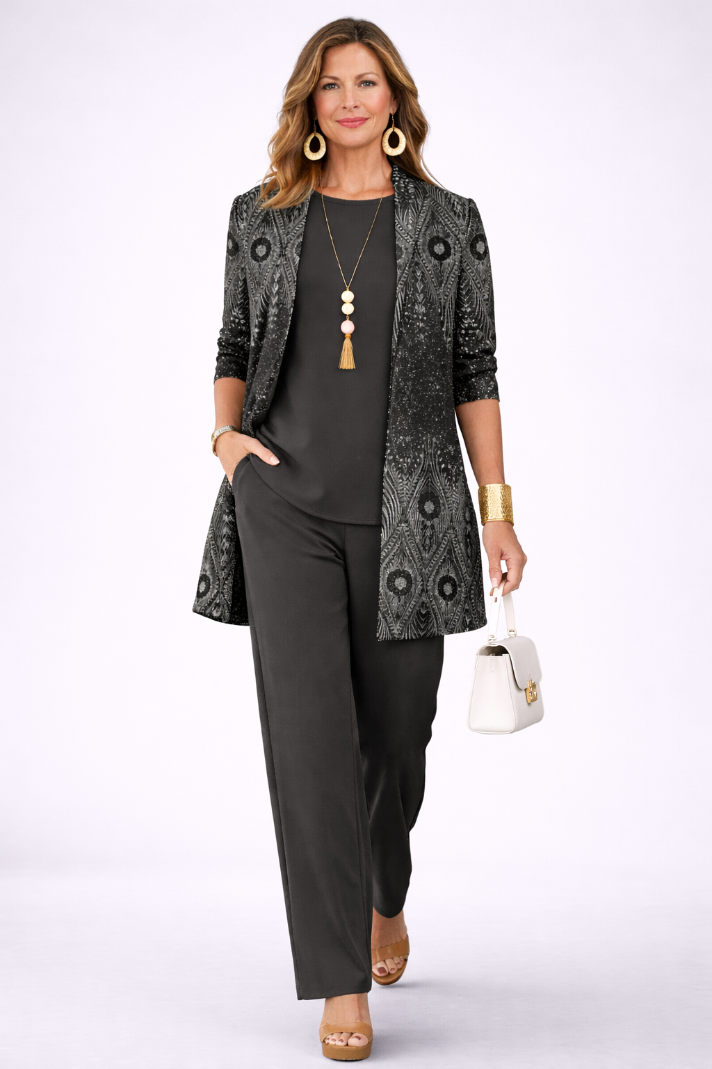 Conjunto 3 piezas negro estampado