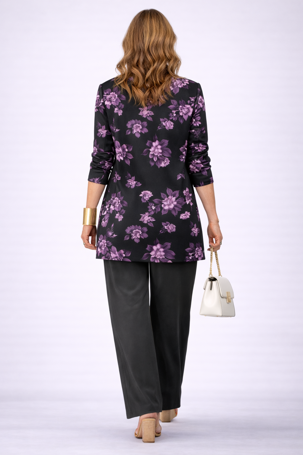 Conjunto 3 piezas negro floral malva