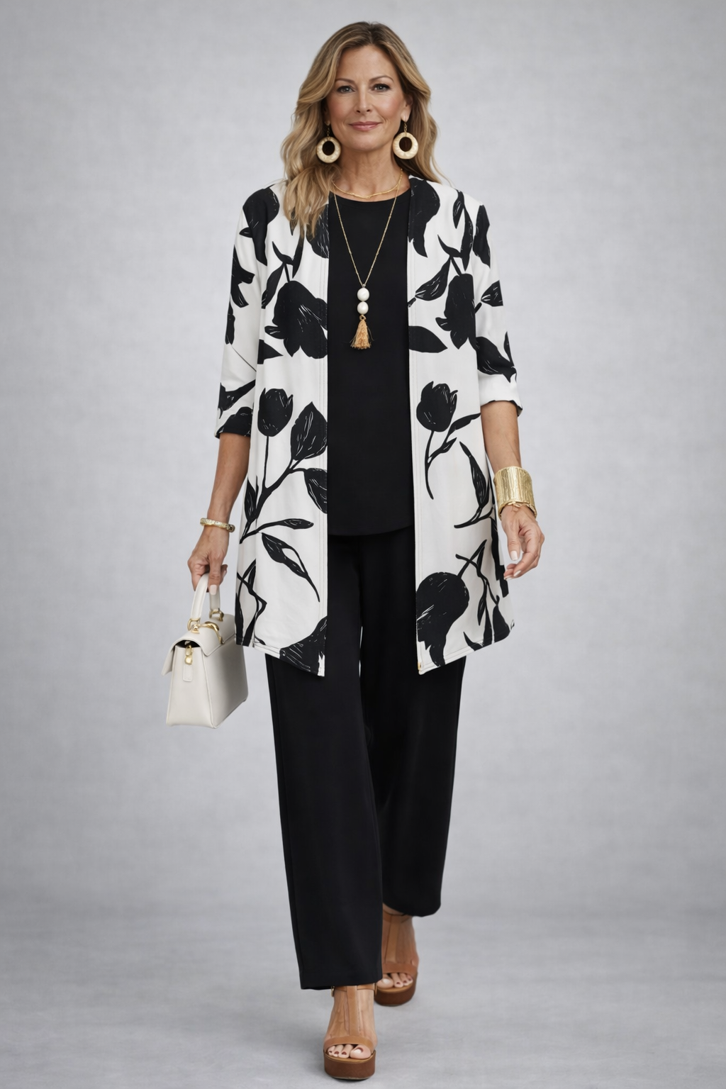 Conjunto 3 piezas negro floral
