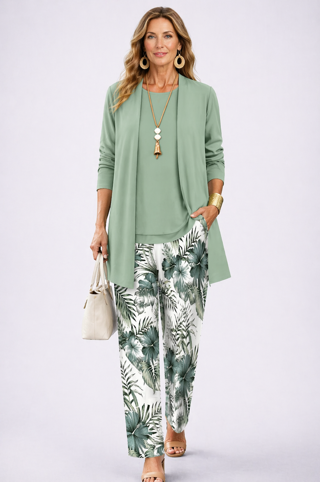 Conjunto 3 piezas verde y blanco