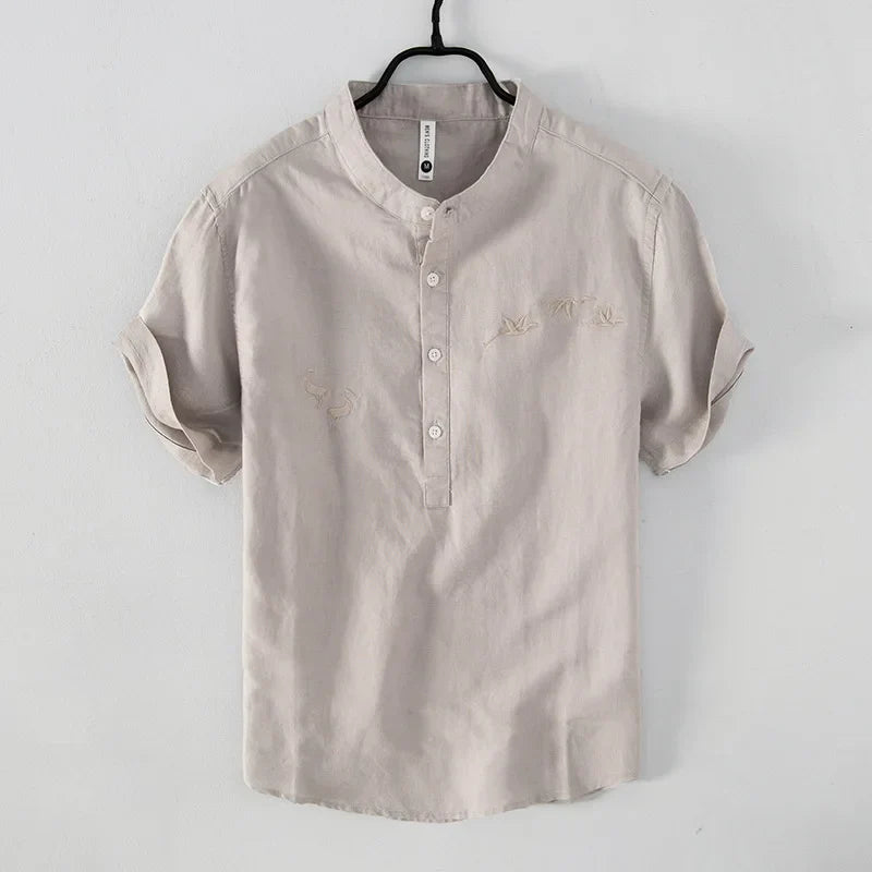 Elegante camisa de verano de algodón y lino