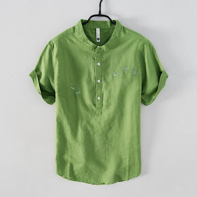 Elegante camisa de verano de algodón y lino