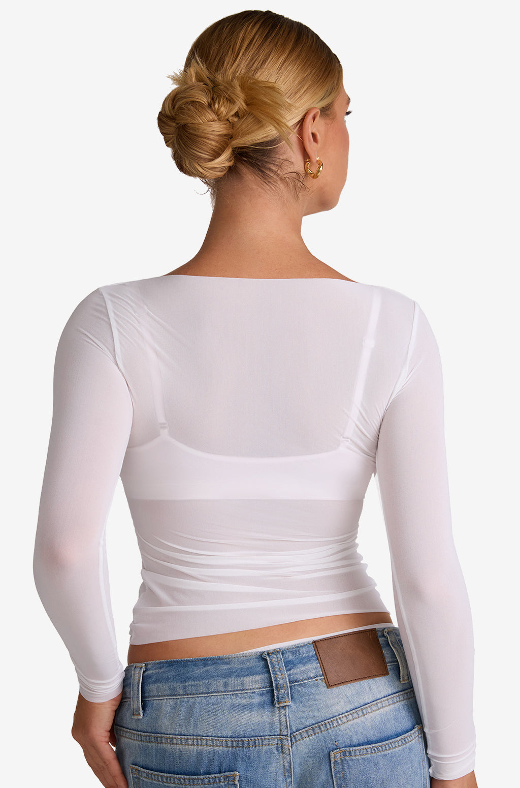 Top de malla manga larga cuello barco
