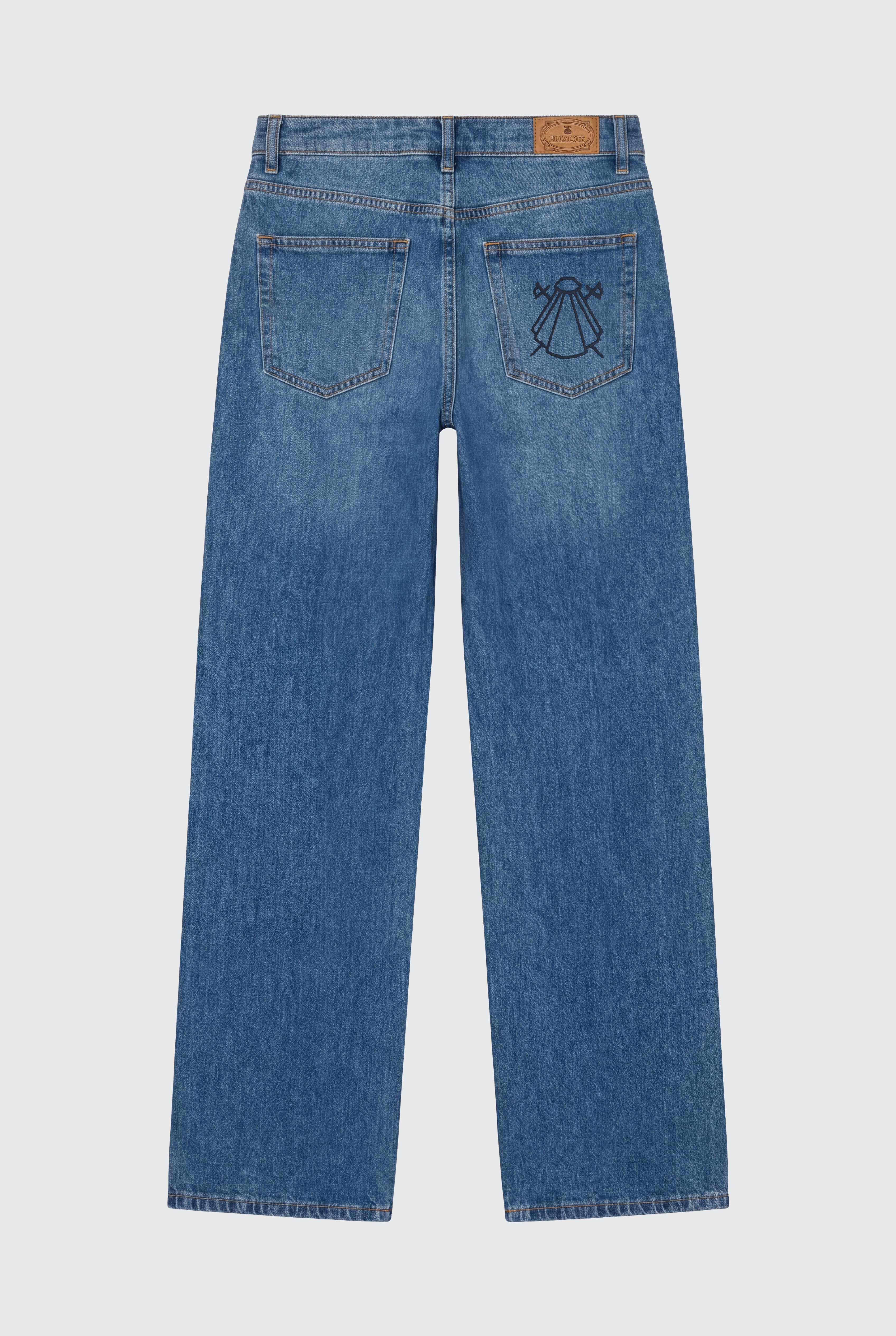 Pantalón Azul Vaquero pierna Ancha Mujer