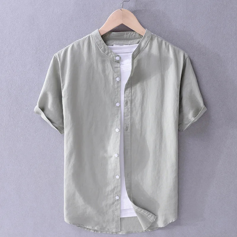 Camisa informal de algodón y lino para hombre