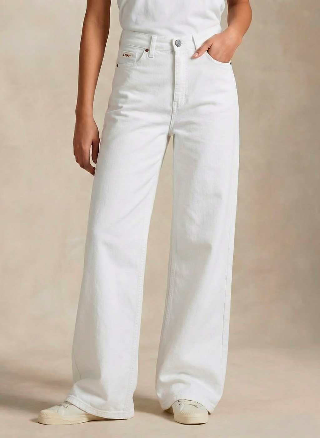 Pantalón Blanco Vaquero pierna Ancha Mujer