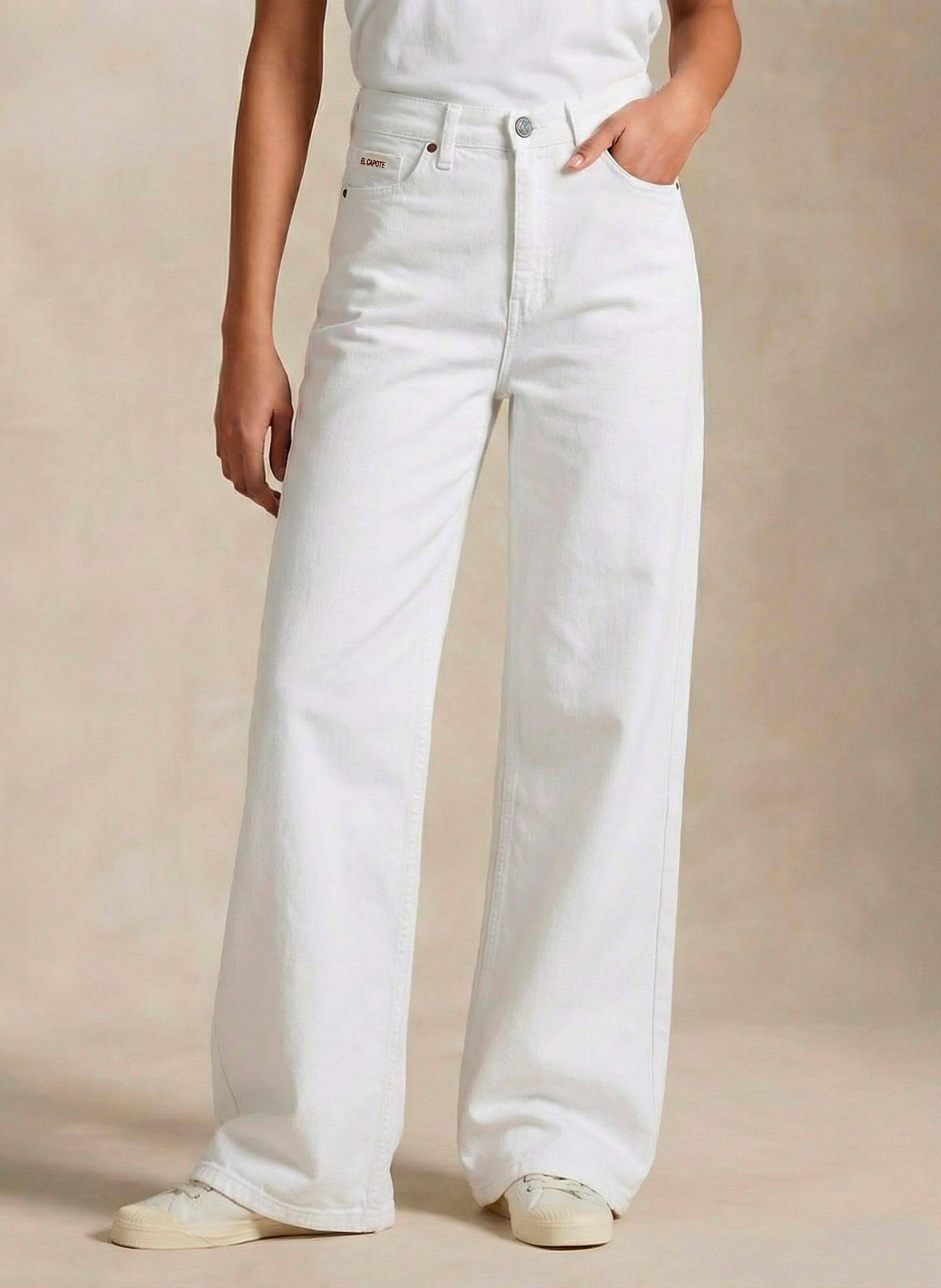 Pantalón Blanco Vaquero pierna Ancha Mujer