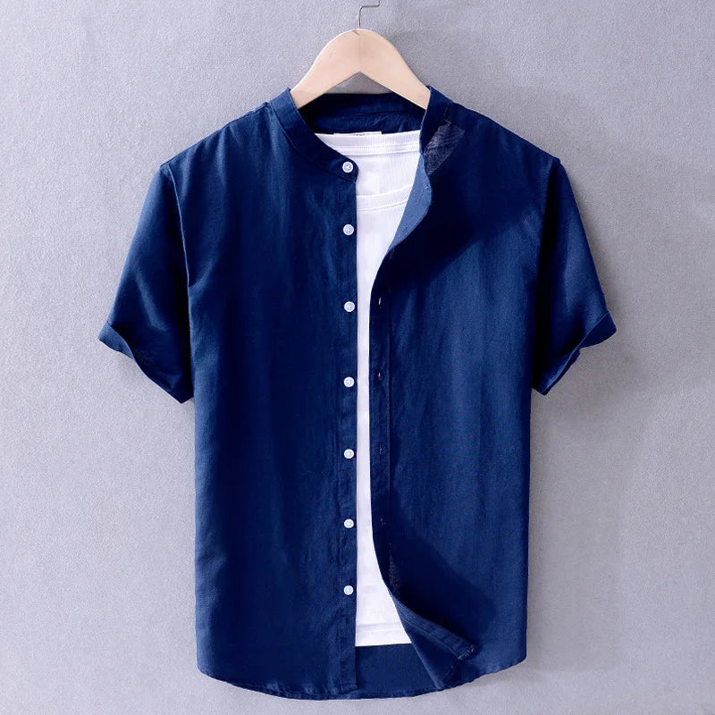 Camisa informal de algodón y lino para hombre