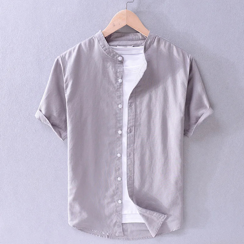 Camisa informal de algodón y lino para hombre