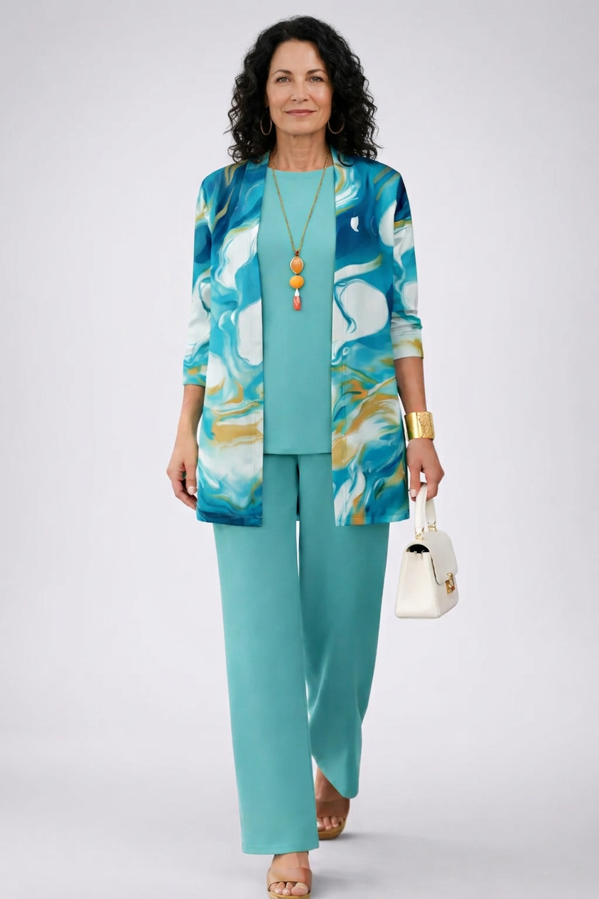 Conjunto 3 piezas azul celeste marmolado