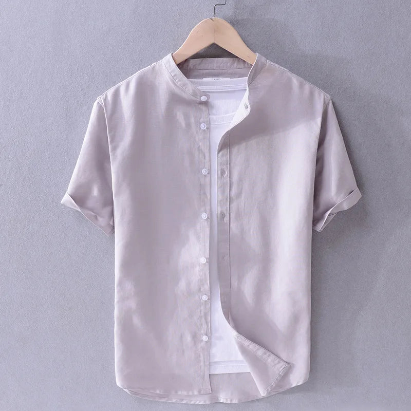 Camisa informal de algodón y lino para hombre