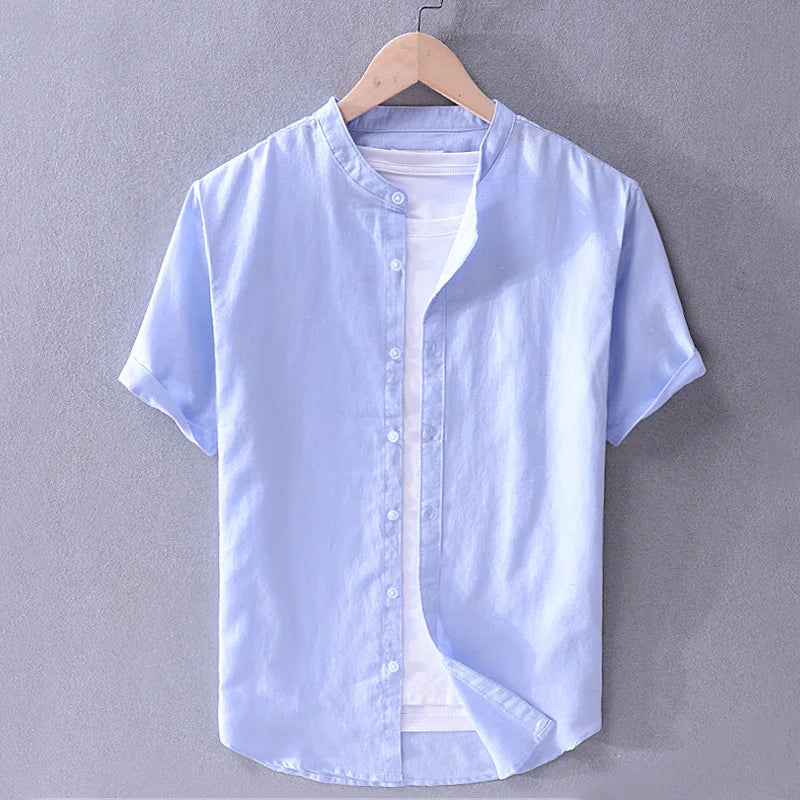 Camisa informal de algodón y lino para hombre