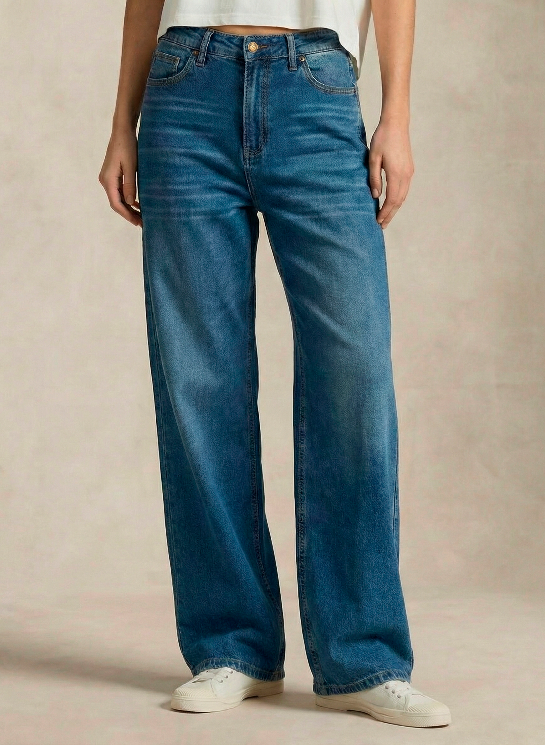 Pantalón Azul Vaquero pierna Ancha Mujer