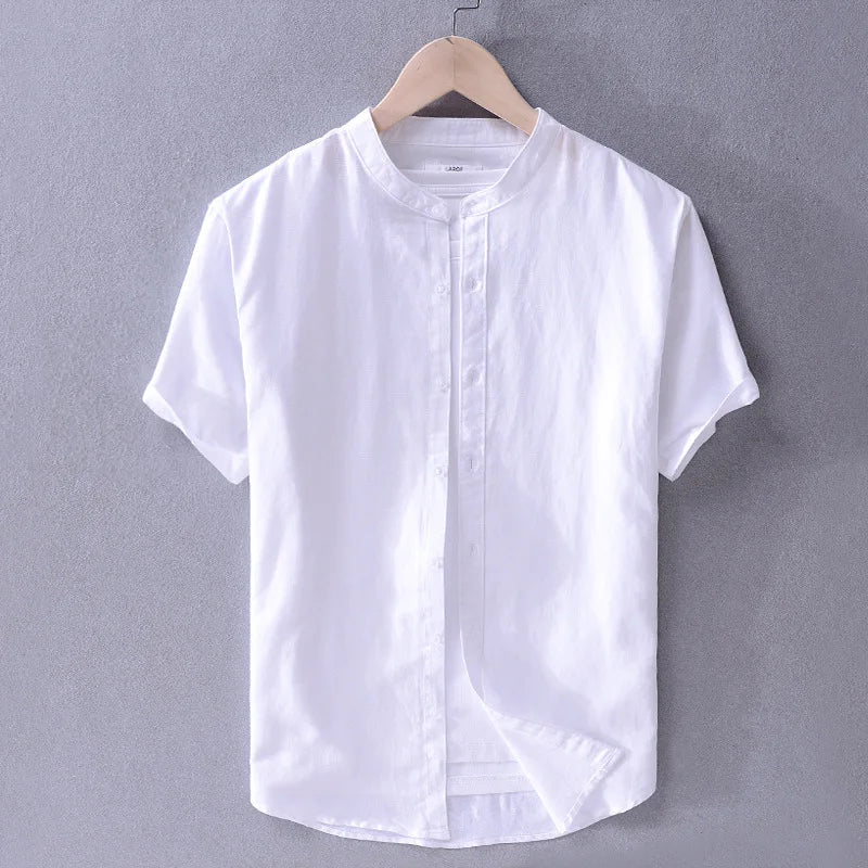 Camisa informal de algodón y lino para hombre