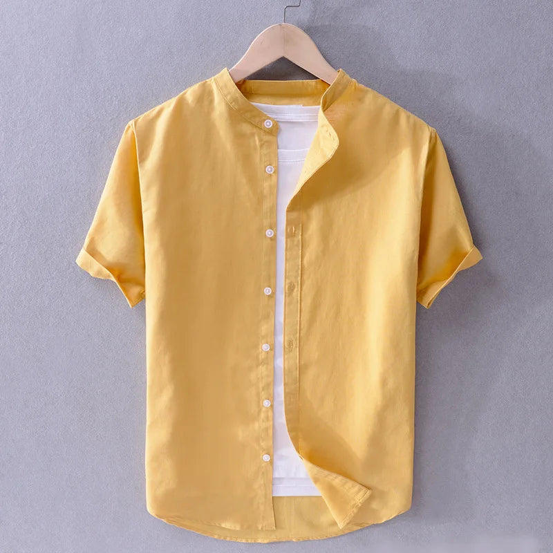 Camisa informal de algodón y lino para hombre